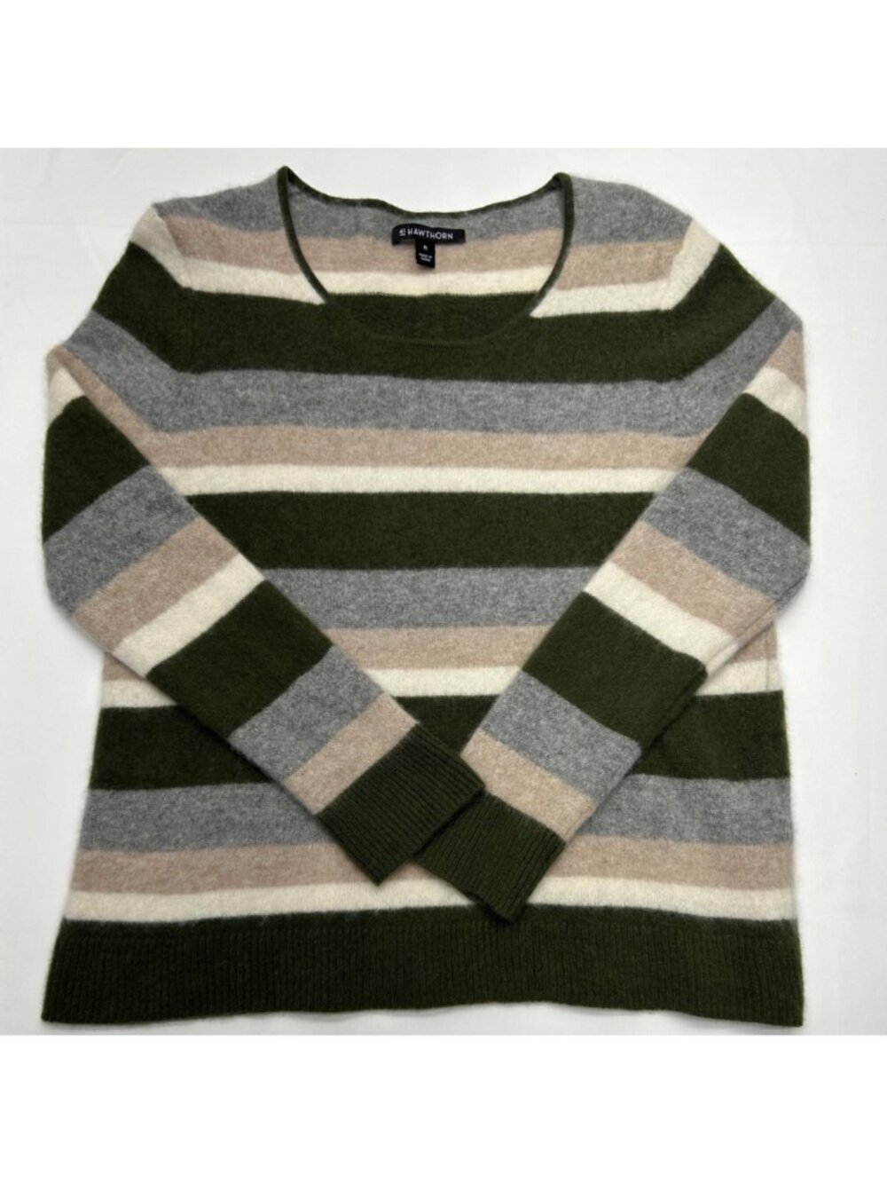 41 Hawthorn Cashmere Striped Sweater XL Green Beige Gray White Soft Knit Pullove